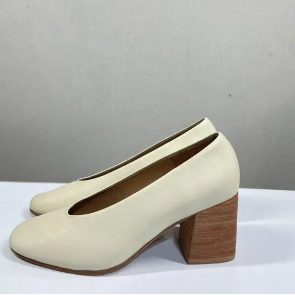 Huma Blanco Pump Women 37 Bone Napa Leather Salvador Heel Square Toe Classic